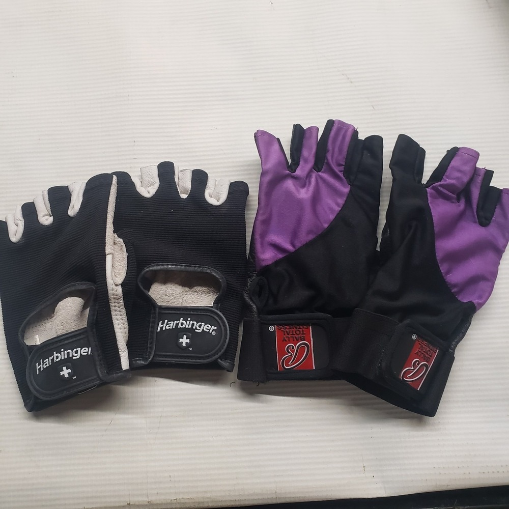Harbinger Bally Total Fitness Weightlifting Gloves Women Large Black Purple 2 Pr